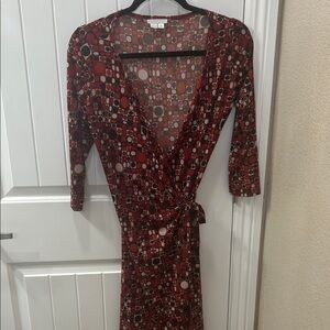 London Times Red and Black Patterned Long Sleeve Dress